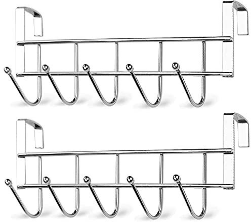 Rablue 2 Piece Over Door Hooks, Heavy Duty Coat Hooks for Coat Towel Bag, Stainless Steel Over Door Hanger for Bathroom Bedroom Kitchen Garage, Door Thickness<2cm