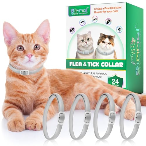 Collier anti-puces et tiques pour chat (paquet de 4), traitement contre les puces, ingrédients extraits naturels, collier pour chat,collier anti-puces et tiques réglable et étanche, protection 24 mois