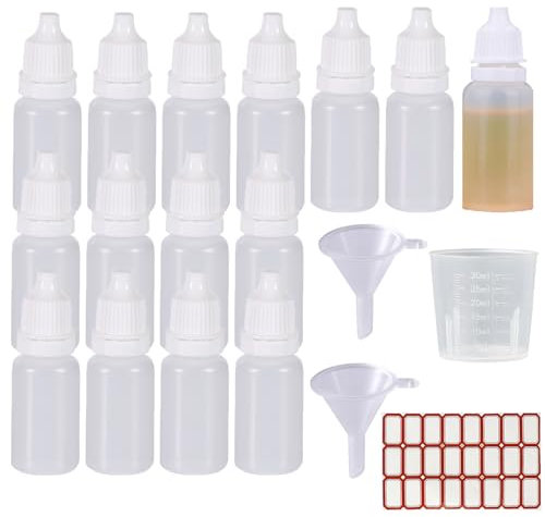 KARELLS Lot de 15 Flacons Compte-gouttes de 10 ml - Bouteilles en Plastique Vides pour Parfum, Voyage, Lotion avec Système à Comprimer