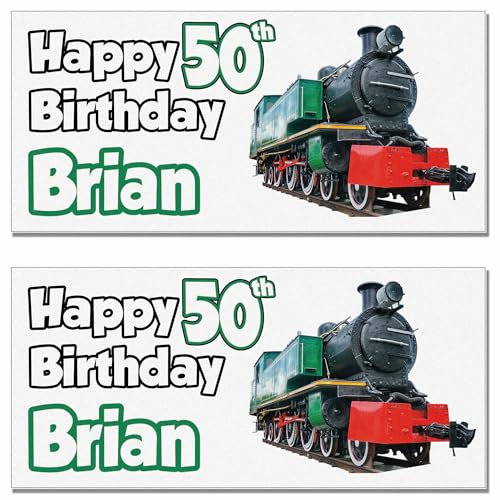 AK Giftshop Personalised Steam Train Birthday Banner Party Decorations - ANY NAME AND AGE (pack of 2)