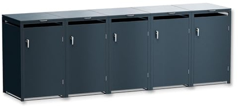 Metzler Mülltonnenbox 5er 240L aus massivem und pulverbeschichtetem Stahl in Anthrazit | Mülltonnenverkleidung für 5 Tonnen | Abfallbehälter Verkleidung | abschließbar | Müllbox | Tonnenhaus