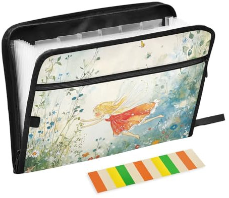 KLL Aktenordner, Organizer, Aktenordner, Taschen, Datei Taschenordner, legale Größe, Datei mit Taschen für Meetings, Fee, Blumengarten, Türkis