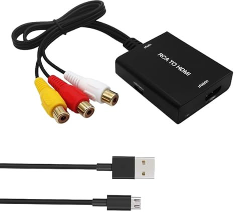 Bacxzomx RCA auf HDMI Konverter, AV auf HDMI Adapter, 1080P Video Audio Konverter Adapter für PS2/ Xbox/SNES/VHS/VCR Videorecorder DVD, Unterstützt PAL/NTSC