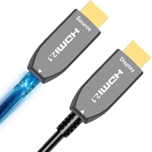 Elfcam-8K Câble HDMI à Fibre Optique–48 Gbit/s eARC VRR – Ultra Haute Définition pour Cinéma&Gaming–Puce Allemande Silan+Laser V26, Fibre Résistante aux Pliures–Compatible PS5, Xbox, PC & TV 8K (60M)