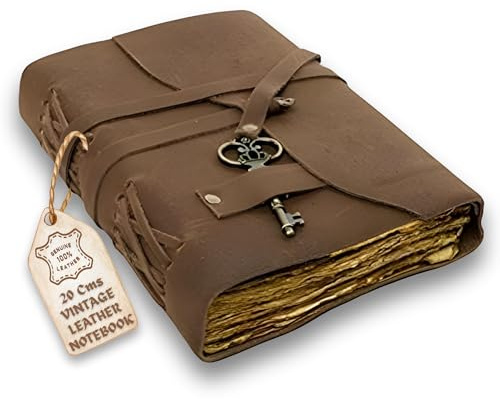 URBAN LEATHER A5 Vintage Reliure Cuir Journal En Cuir Avec Clé En Laiton Carnet De Croquis D'artiste Journal Intime Cadeau De Voyage Carnet D'écriture Pages Blanches Non Lignées À Bords Frangés