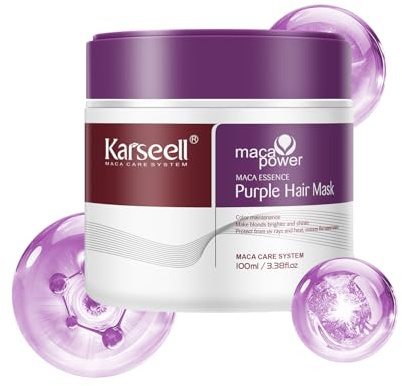 Karseell Purple Hair Mask 100ml, Neutralizes Brass & Yellow Tones Deep Conditioner Treatment for Light Blonde, Platinum, Silver Hair