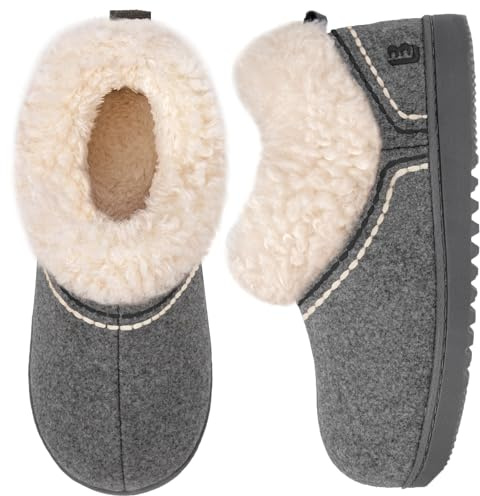 LongBay Women's Cosy Bootie Slippers Memory Foam Ladies Warm House Shoes Non-Slip Indoor Outdoor Grey,5-6
