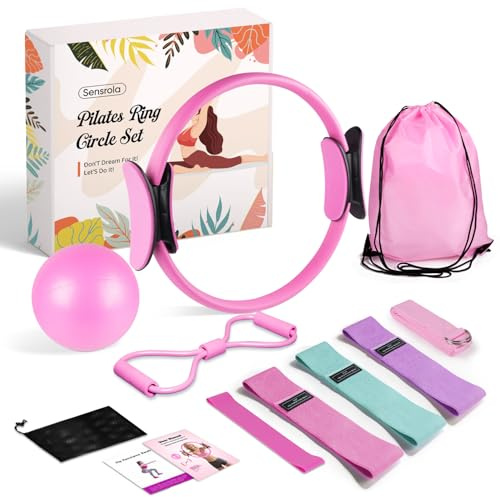 Home Pilates Kit, Pilates Essentials Kit for Women, Pilates Equipment Set with 9 Yoga Ball, Pilates Ring, Resistance Bands & Accessories, Guides, Pilates Ring and Ball Set for Starters Home Workouts