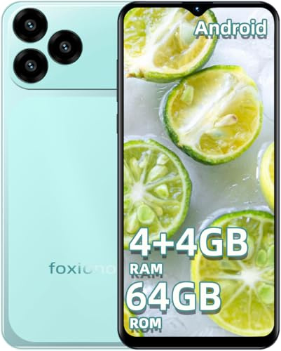 FOXIONO Android Smartphone, 4GB RAM, 64GB ROM, 6,56 Zoll HD+ Display, 4000mAh Akku, 90Hz Bildwiederholrate, Octa Core, 4G Dual SIM, Bluetooth 5.2 (Green)