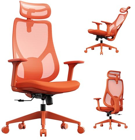 SENSE7 Sedia Scrivania Ufficio Ergonomica Poltrona da Scrivania Gaming Chair con Rotelle Girevole per Studio Cameretta Arredo con Altezza Regolabili Rete Traspirante Supporto Lombare – MOYO Arancione