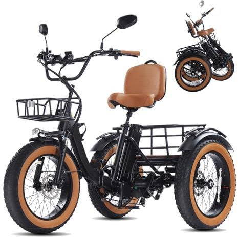 Broobey Electric Trike for Adults (EAPC Road-Legal), 250W, 48V 15.6Ah Removable Battery, Up to 120 km PAS, 20x4 Fat Tyres, Folding Step-Through Aluminium Frame, Dual Baskets & Differential