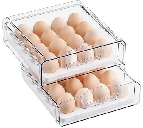 Vunanvu Organisateur D'Œufs Pour Réfrigérateur Tiroir Extensible 32 Grilles / 2 Couches Support À Œufs Boîte De Rangement Pour Réfrigérateur Tiroirs Empilables Tiroirs