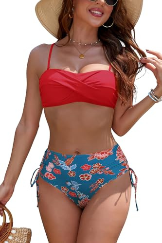 SHEKINI Women's Strapless Bandeau Bikini Set Two Piece Twist Front Swimsuit