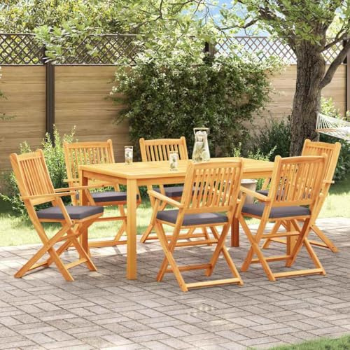 Drainlyn Fällstol, 6 st grå, massivt trä, akacia 49 x 57,5 x 92 cm, väderbeständig med stoppning, utrymmesbesparande, vikbar, perfekt som trädgårdsstol, balkongstol, terrassstol för utomhusbruk