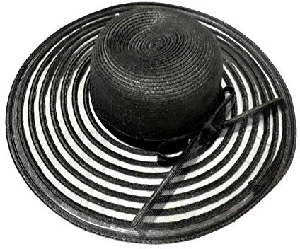 BLUSUPERSHOP Cappello Nero Donna Elegante Cerimonia Falda Larga Ala 12cm Made in Italy in Omaggio amuleto Portachiavi Corno