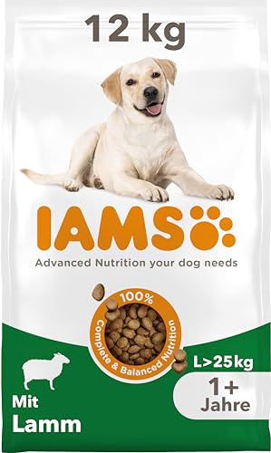 IAMS Hundefutter trocken mit Lamm - Trockenfutter für erwachsene Hunde ab 1 Jahr, geeignet für große Hunde, 12 kg