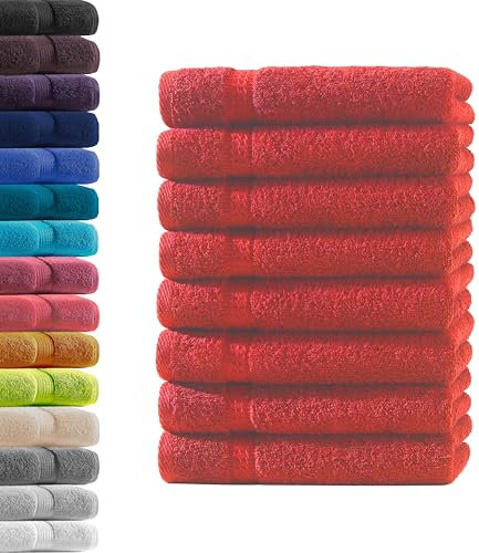 8X Gästetuch | Rot | 100% Baumwolle Frottier | Oeko-TEX® Standard 100 | Premium Qualität 500 g/m²