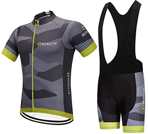 Moxilyn Herren Radtrikot Set Fahrrad Trikot Kurzarm+Radhose mit 12D Gel Sitzpolster,Schnelltrocknend Atmungsaktives Shirt,Ursprüngliche Gaze Radjacke und Radhose,Schnell Schwitzen Hohe Elastizität