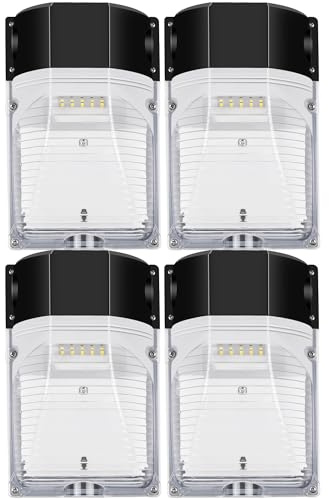 hykolity 30W LED Wall Pack Light with Photocell, 3450LM 5000K Daylight Dusk to Dawn 120V Outdoor Wall Mount Light, 150-250W MH/HPS Replacement, Waterproof Security Lighting - 4 Pack