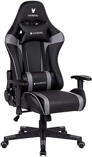 Oversteel - ULTIMET Professional Gaming Stuhl Kunstleder, 2D Armlehnen, höhenverstellbar, 180° verstellbare Rückenlehne, Gasdruckfeder Klasse 3, bis 120Kg, Farbe Grau