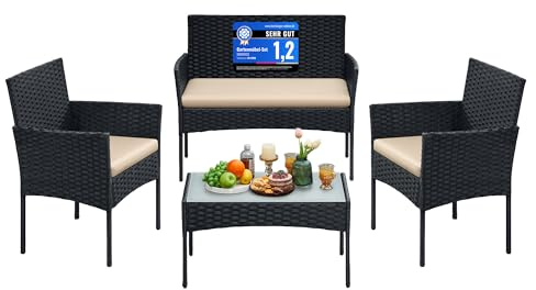 SONGMICS Set di mobili da Balcone mobili da Giardino in polyrattan PE Set Lounge mobili da terrazza Esterno Patio Balcone Giardino Nero Tortora GGF004B05