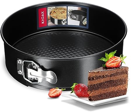 KADAX Tortenform, Ø 21,5cm-30cm, Springform aus verzinkten und Antihaftschicht Blech, runde Backform, Kuchenform mit Flachboden, auslaufsicher (∅ 26cm, Schwarz)