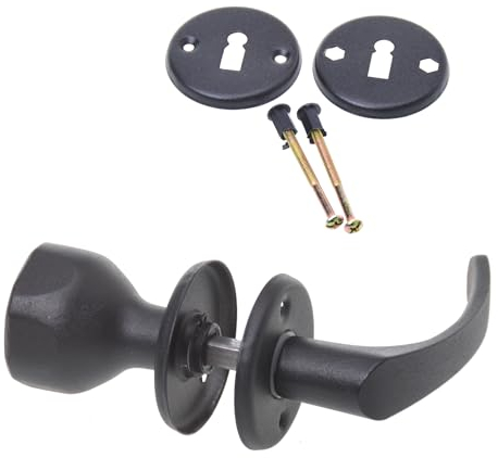 Aqbau® Türdrücker mit Türknopf & rosette BB | Knopfdrücker | Türknauf | Knauf (Schwarz)