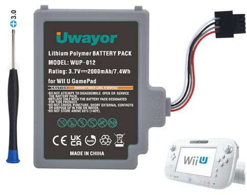Uwayor Ersatzakku Akku Pack Ersatz für Wii U Gamepad Controller 3.7V 2000mAh WUP-012 Batterie