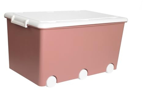 TEGA BABY Multifunktionale Aufbewahrungsbox für Spielzeug und andere Gegenstände Robuster Kunststoffbehälter mit Rädern Stapelbar Fassungsvermögen 60 l Schnappverschluss 57 x 36 x 31 cm Rosa