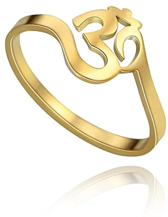 SIPURIS Anillo con símbolo Om Ohm Aum Anillos de compromiso de yoga Flor de la vida Banda de filigrana Joyas para los dedos Regalos para mujeres y hombres (Oro, 8)