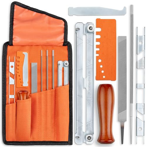 Chainsaw Sharpening File Kit (10-Piece Set), Complete Chainsaw Sharpener Tools W/ Convenient Storage Pouch, Heavy-Duty Precision Files & Accessories for Professional-Level Results by Effektwerk