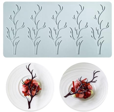 TUKE Moule tuile 3D en silicone en forme de branches creuses pour pâtisserie, pâte polymère, dessert, décoration de gâteaux (branche 24,2 x 12,5 x 0,3 cm)