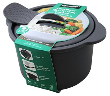 Dependable Industries Inc. Essentials Multi Use Microwave Rice and Grain Cooker Vegetable Steamer with Mixing Serving Paddle and Measuring Cup BPA Free 2.7L