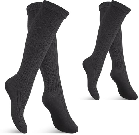 Celodoro Chaussettes hautes traditionnelles pour femmes et hommes (2 paires) Chaussettes Oktoberfest avec revers, anthracite, 39-42