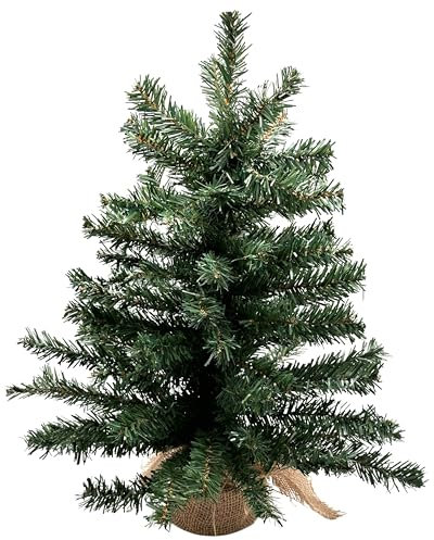 Bambelaa! Künstlicher Weihnachtsbaum Christbaum Tannenbaum Tanne Baum Grün Weihnachtsdeko mit flexiblem Design und Betonsockel im Jutesack für Büro und Zuhause (ca. 80 Äste) Höhe 55 cm