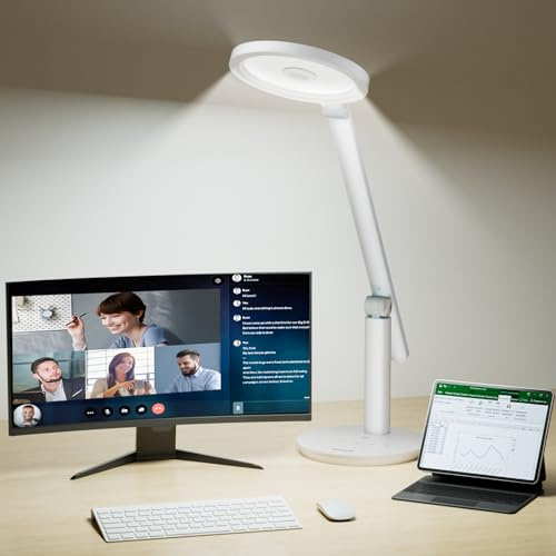 Honeywell Lampada da Scrivania, H6 Sunturalux™ Lampada da Tavolo, 800LM Lampada Scrivania Dimmerabile con Timer, Controllo Touch Lampade da Tavolo per Webcam Circolare, Studio, Camera da Letto
