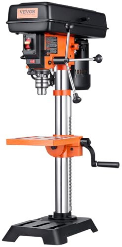 VEVOR Trapano da tavolo regolabile da 3,2 A e 5 velocità con altalena da 25,4 cm, telaio in ghisa, inclinazione da 0 a 45°, ideale per forare legno e metallo