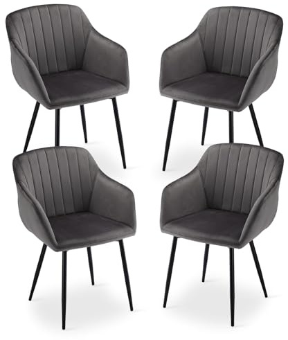 Goeurvant Velvet Dining Chairs Set of 4 Upholstered Chair for Living Room with Metal Legs Kitchen Chairs,Dark Gray