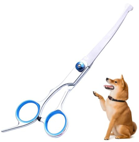 GNALIA Tijeras Peluqueria Canina 1 Unidad Azul, Tijeras Curvas Punta Redonda Acero Inoxidable Para Perros Y Gatos
