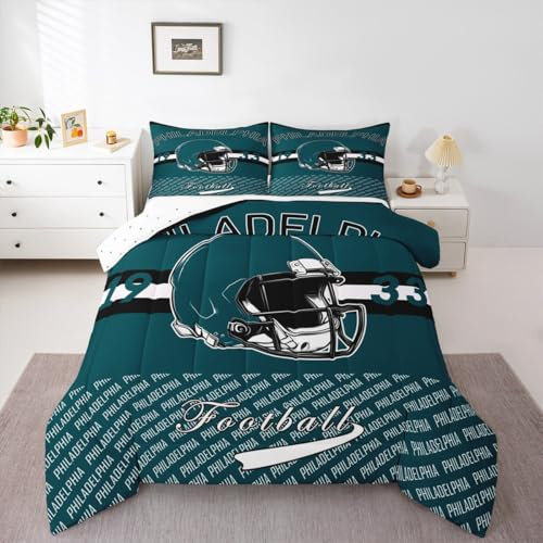 Loussiesd Set med fotbollssängkläder, Philadelphia täckeset, enkelstorlek, för barn, pojkar, flickor, fotboll, stad, sportspel, sovrumsdekor, mikrofiber, 2 st med 1 örngott