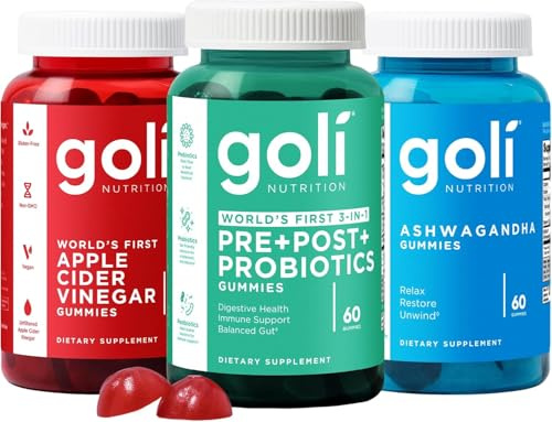 Goli Power Wellness Trio for Stress, Gut & Immunity | Apple Cider Vinegar & Vitamin B12, World's First 3-in-1 Pre+Post+Probiotic, Ashwagandha & Vitamin D | Gluten-Free, Vegan, Non-GMO | 180 Gummies