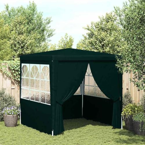 Mokuyary professionellt partytält med sidoväggar 2 x 2 m grönt 90 g/m², paviljong trädgårdstält, festtält, trädgårdspaviljong för trädgård, fest, festival, bröllop
