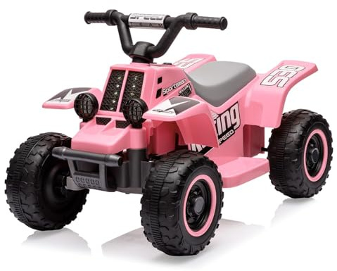 Quad Eléctrico Niño 6V, Coche Eléctrico para Niños de 3 a 6 Años, con LED Y Música, 1,8 km/h con Botón, Arranque de Larga Autonomía,Rosa