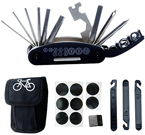 DAWAY B32 Bike Repair Tool Kit - 16-in-1 Multi-Function Bicycle Mechanic Fix Tools Set with Glueless Tire Tube Patches & Tire Levers, Compact Bag Included, Ideal Gift for Cyclists