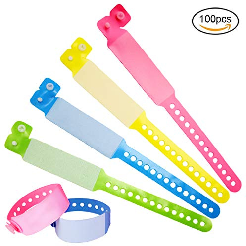 SwirlColor Braccialetto Identificativo Adulti, 100 Pezzi Braccialetti monouso per Eventi VIP PVC Braccialetto Sicurezza - (Adulto, Rosa+Giallo+Blu+Verde)