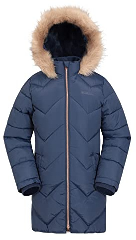 Mountain Warehouse Galaxy Fleece Lined Kids Padded Jacket - Water Resistant Puffer Coat with Faux Fur Hood, Girls & Boys - For Autumn, Winter, Travelling, Hiking Navy Kids Size 9-10 Years