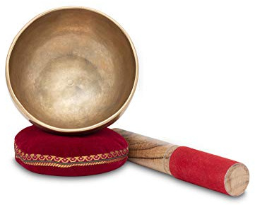 XDrum Omshanti ljudskål 10 cm komplett set – vikt: 300 g – handgjord i Indien – perfekt för meditations- och terapiändamål – inklusive lämpliga kuddar och kuddar