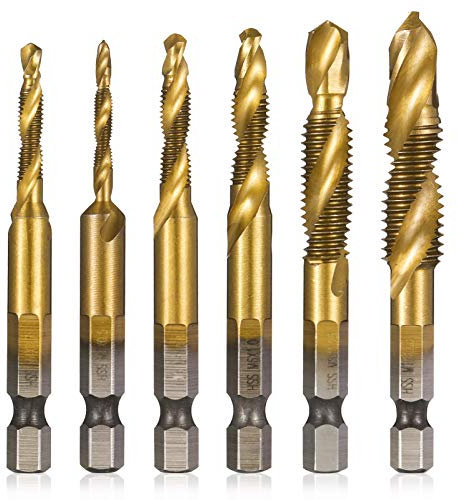 Girls'Love Talk 6PCS Thread Tap Drill Bit Set Hand Tap Hex Shank Drill Titanium Coated HSS Drill and Tap Bits 1/4 Hex Shank Screw Spiral Point Metric M3-M10 Hand Tools