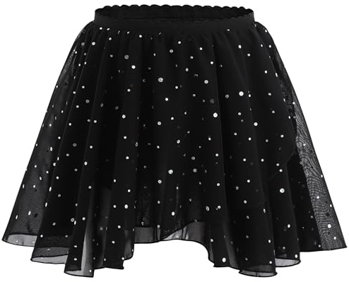 MdnMd Ballet Dance Chiffon Layered Sequin Skirt for Girls/Toddler Students Practise (Black, Age 2-4)