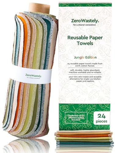 Reusable Paper Towels - Value Pack of 24 Paperless Paper Towels! - 100% Cotton, Super Soft, Absorbent, Washable and Made To Last